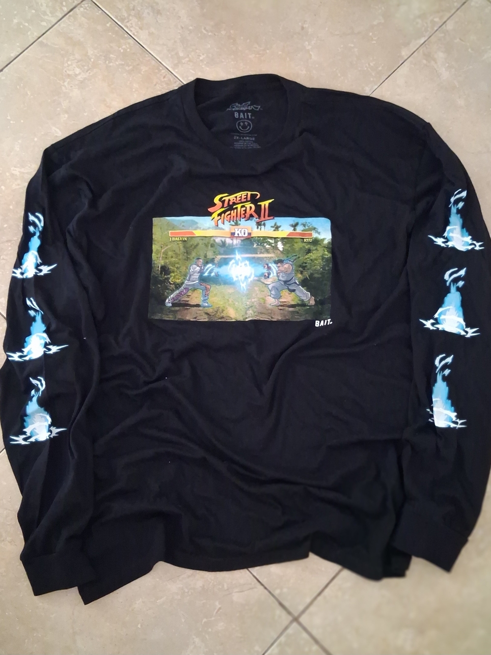Marvel Streetfighter Ryu Vs J Balvin Black Long Sleeve Street Fighter Tee